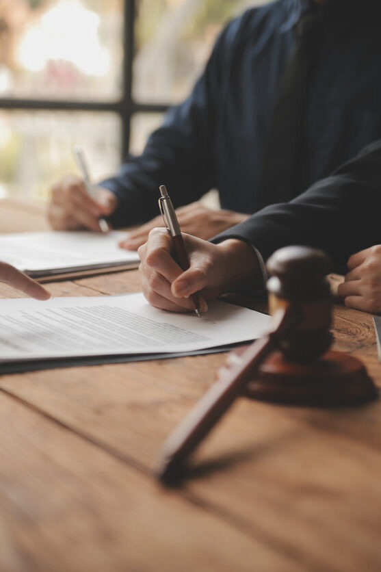 Good service cooperation, Consultation of Businesswoman and Male lawyer or judge counselor having team meeting with client, Law and Legal services concept.